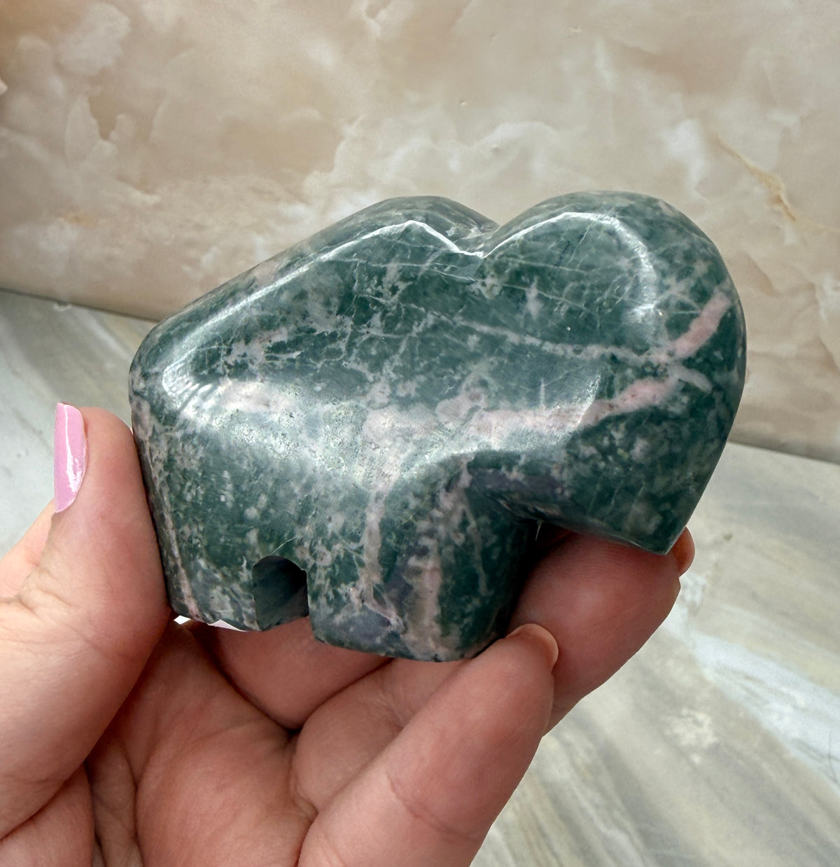 Green & Pink Dolomite Buffalo Carving