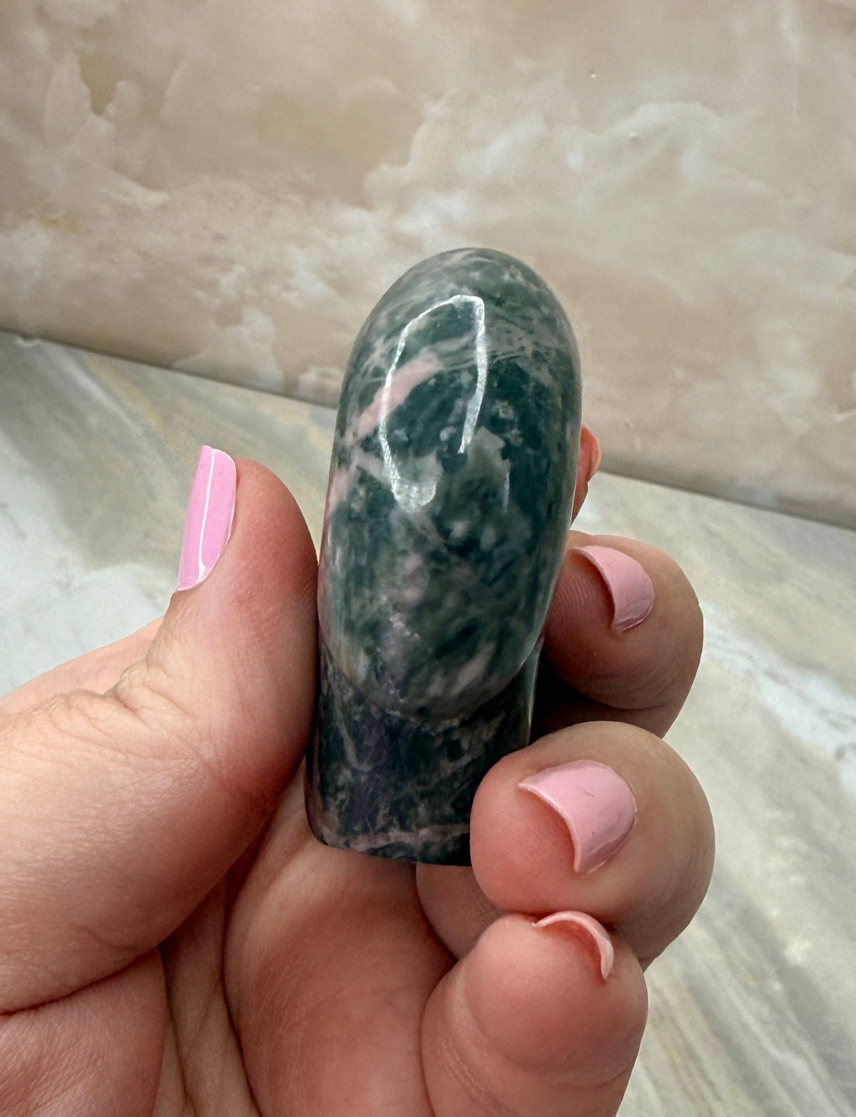 Green & Pink Dolomite Buffalo Carving