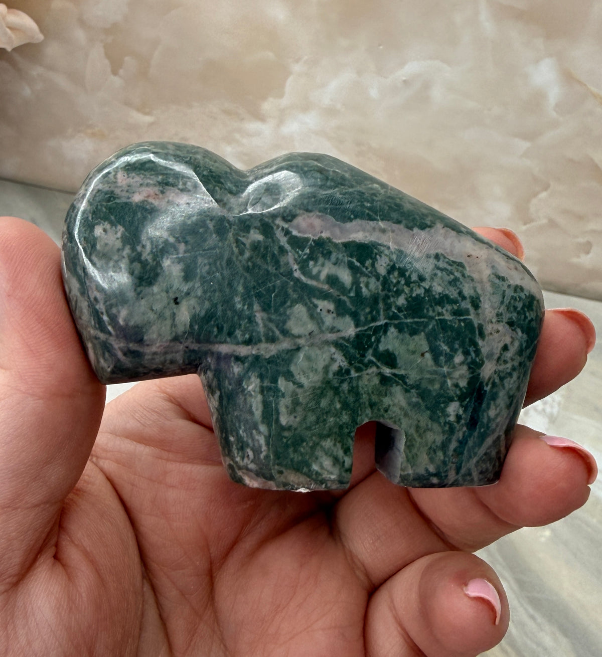 Green & Pink Dolomite Buffalo Carving