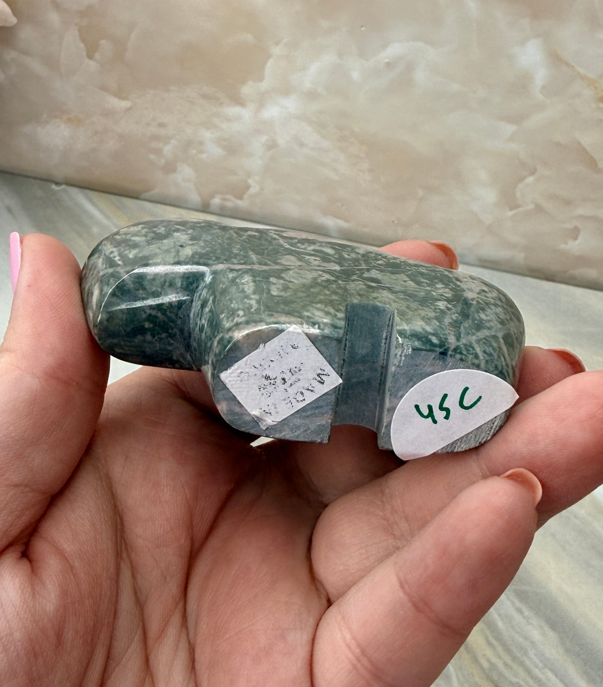 Green & Pink Dolomite Buffalo Carving