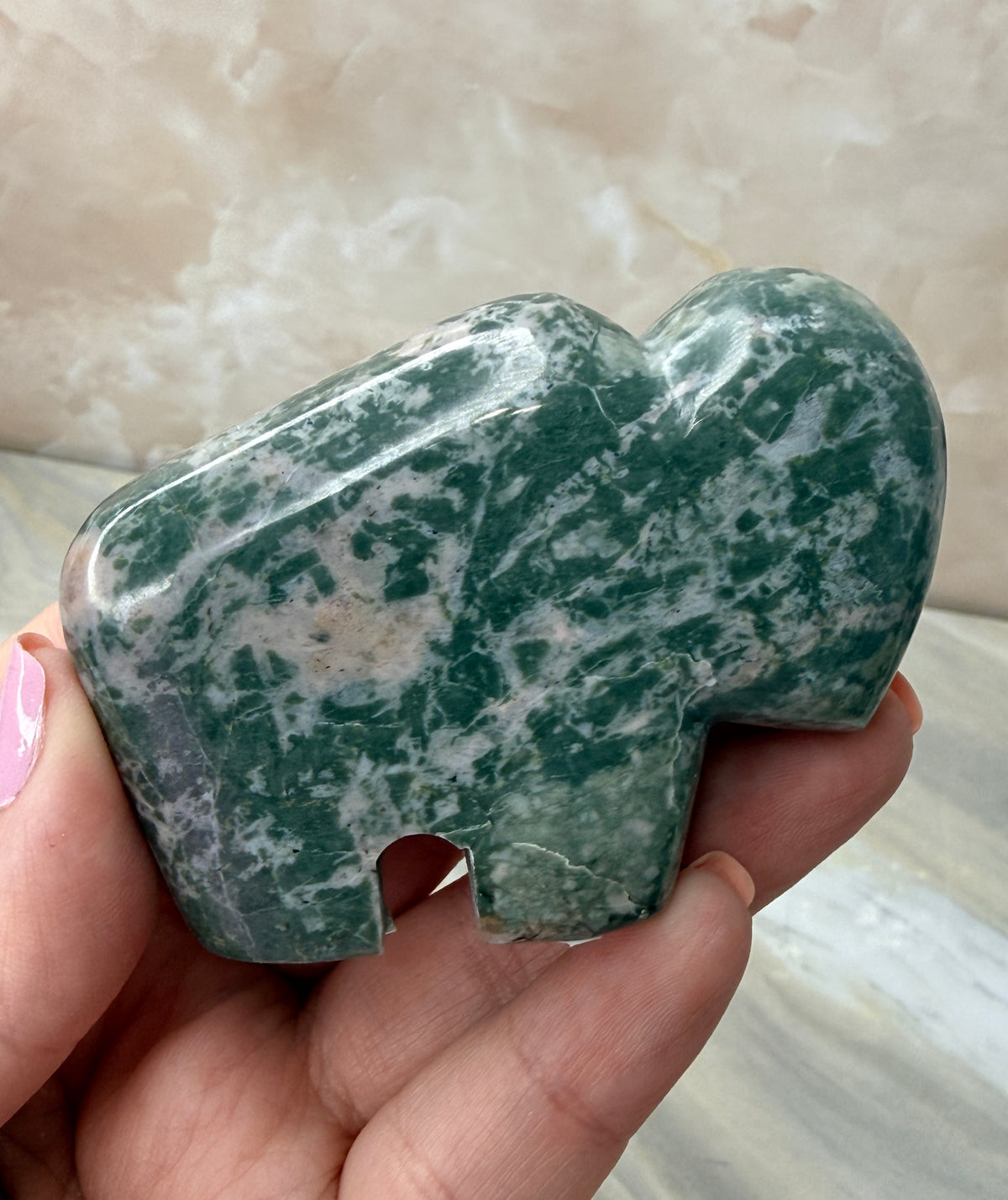 Green & Pink Dolomite Buffalo Carving