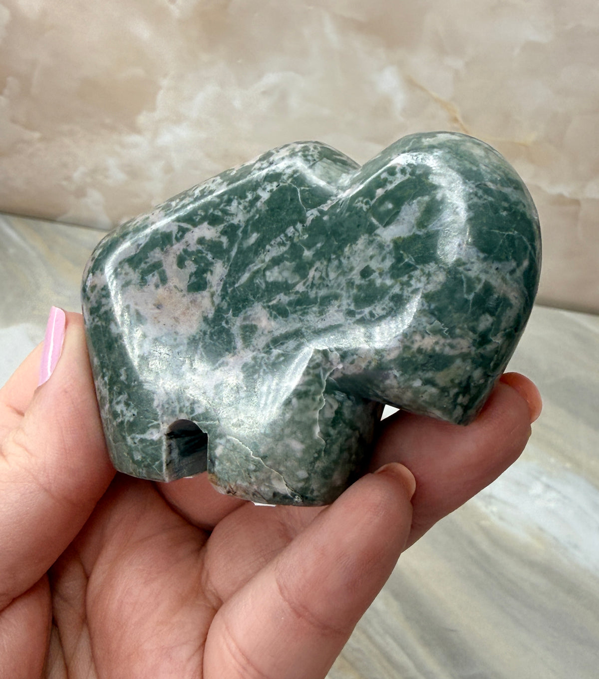 Green & Pink Dolomite Buffalo Carving