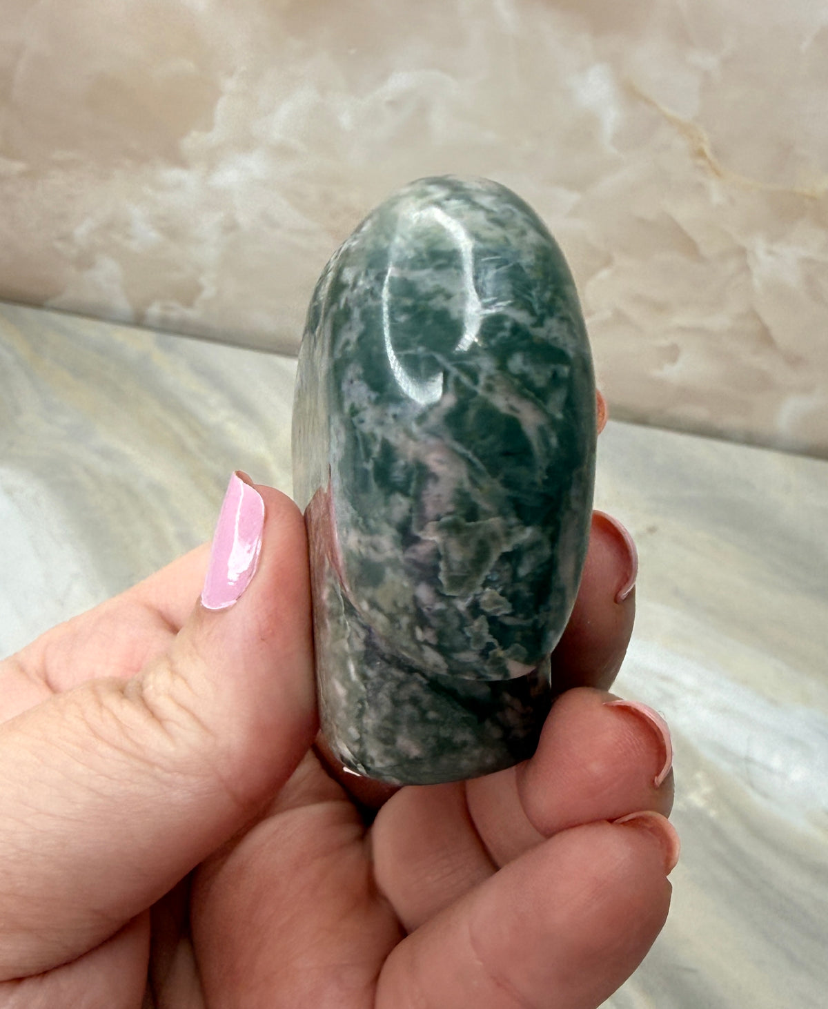 Green & Pink Dolomite Buffalo Carving