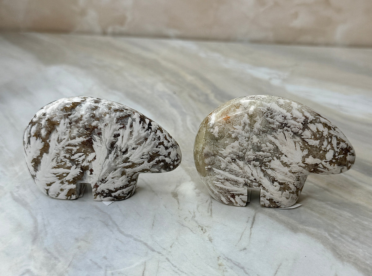 Snow Plum Agate Bear Carving