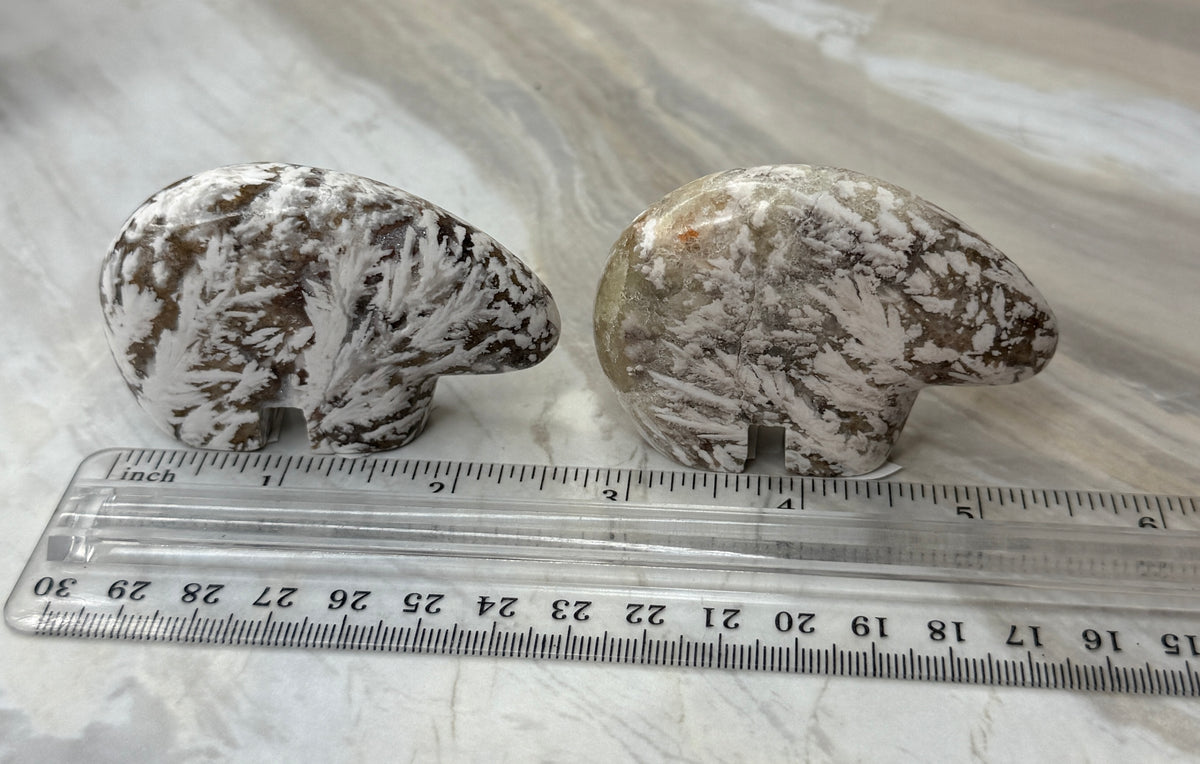 Snow Plum Agate Bear Carving