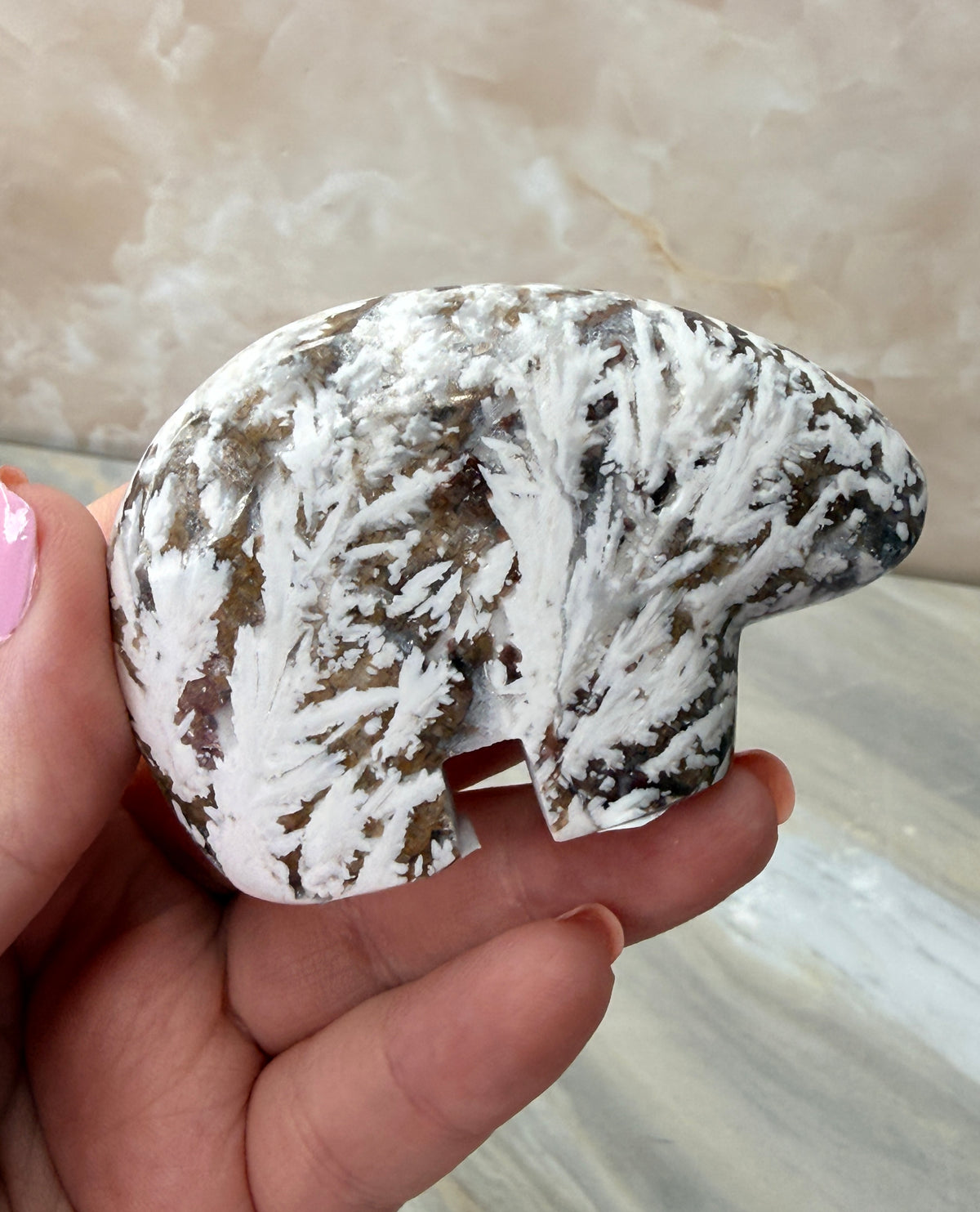Snow Plum Agate Bear Carving