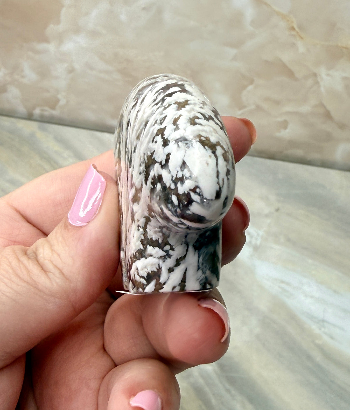 Snow Plum Agate Bear Carving