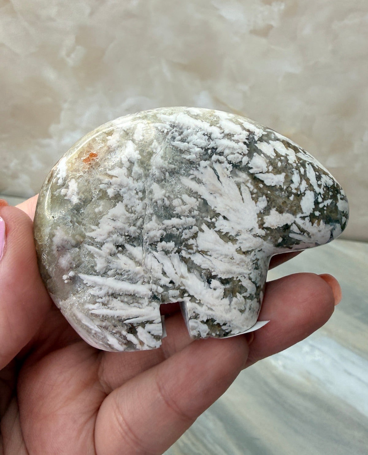 Snow Plum Agate Bear Carving