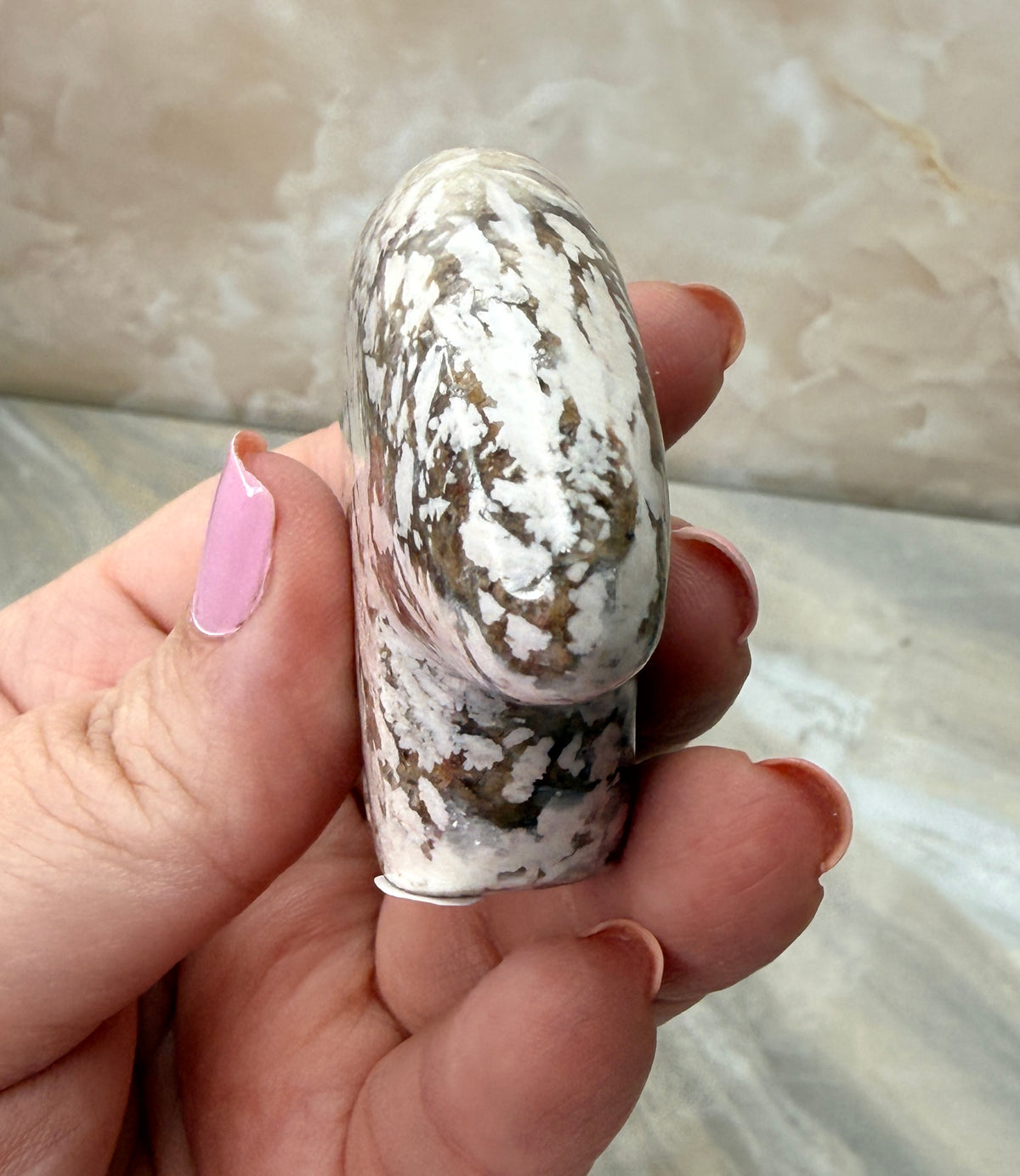 Snow Plum Agate Bear Carving