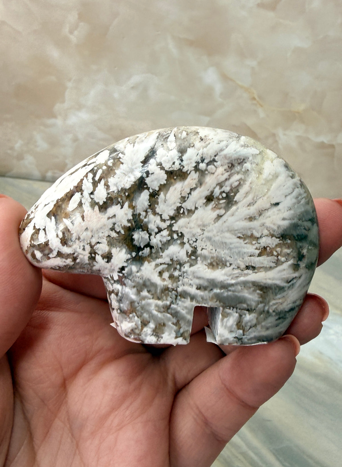 Snow Plum Agate Bear Carving